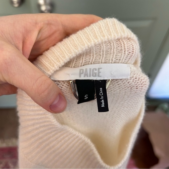 PAIGE Namira 100% Cashmere Mock Neck Sweater Ivory Balloon Sleeves - Picture 4 of 7